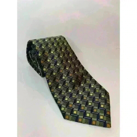 Henry Grethel Men's Geometric Silk Tie Multicolor Wide Classic Length - Picture 1 of 4